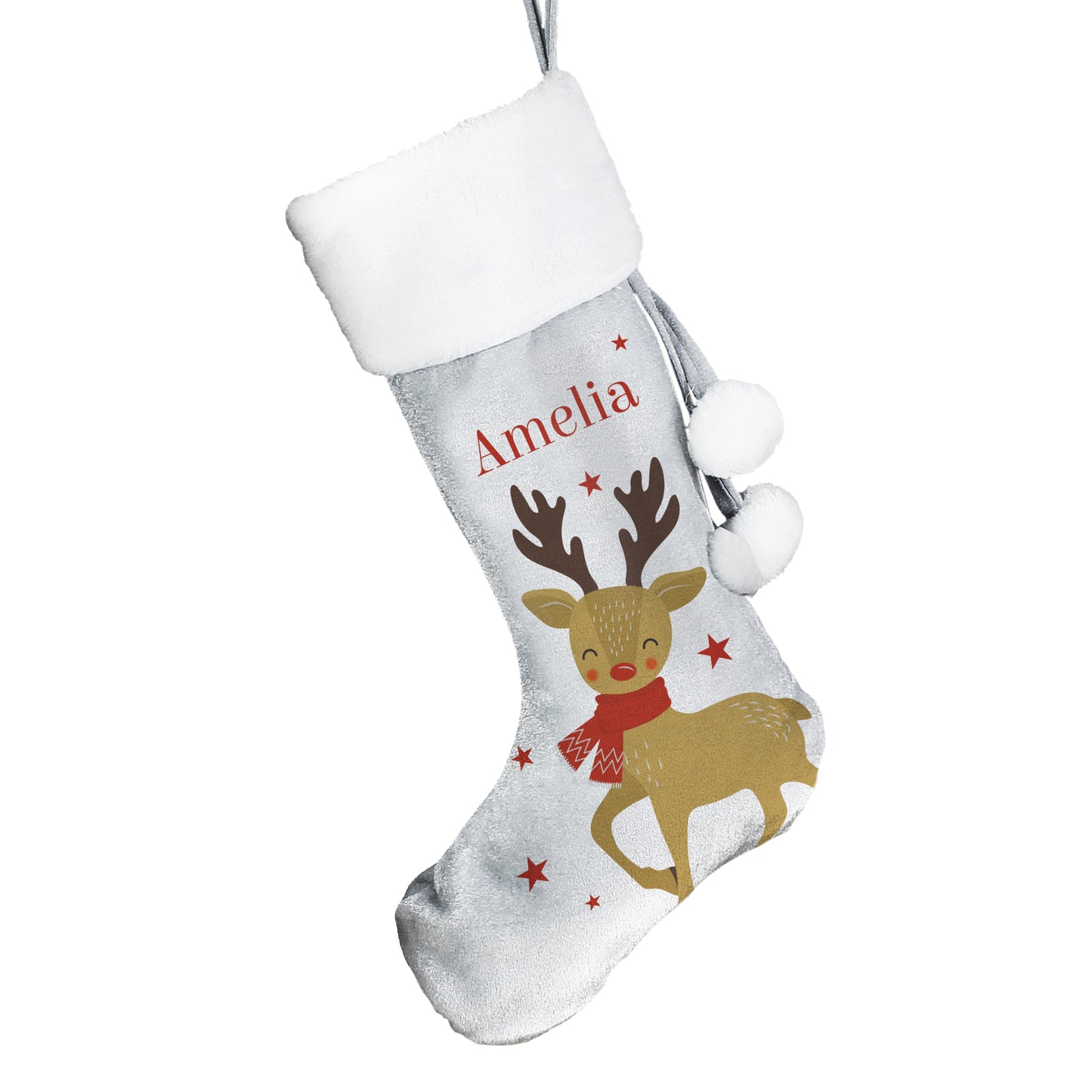 Personalised Reindeer Silver Grey Stocking - MK&JD Gifts