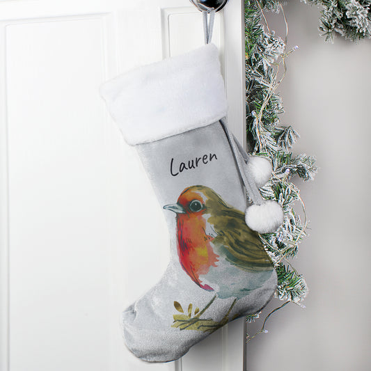 Personalised Robin Silver Grey Stocking - MK&JD Gifts