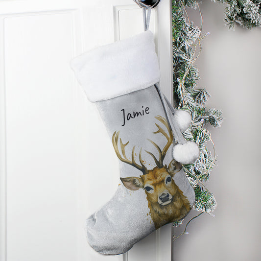 Personalised Stag Silver Grey Stocking - MK&JD Gifts