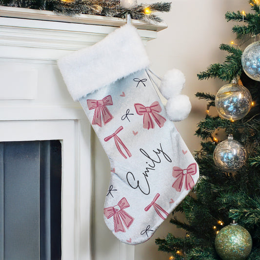 Personalised Pink Bow Christmas Stocking - MK&JD Gifts