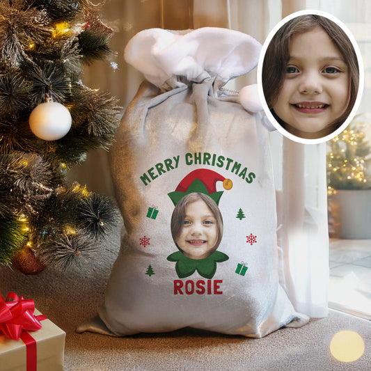 Personalised Photo Upload Elf Christmas Sack - MK&JD Gifts