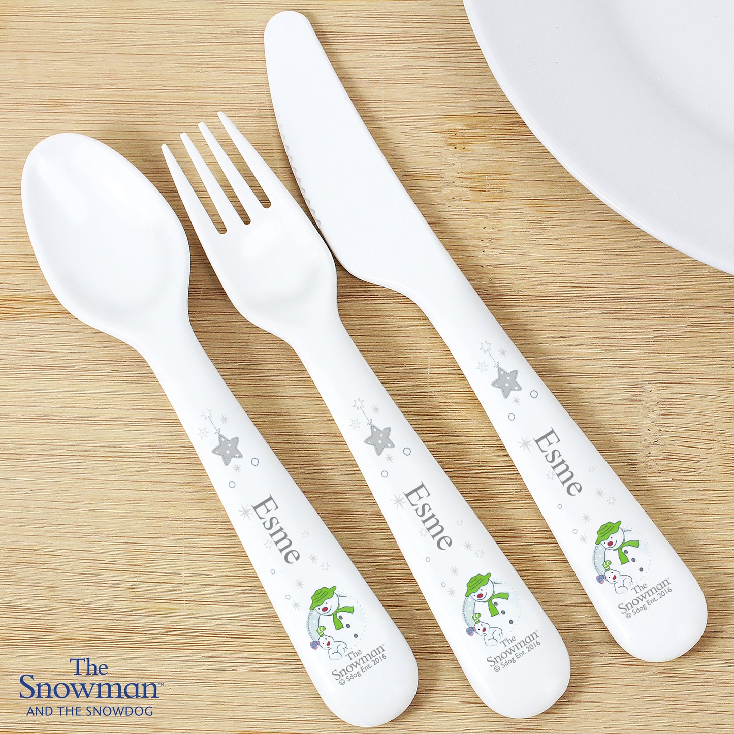 Personalised The Snowman and the Snowdog 3 Piece Plastic Cutlery Set - MK&JD Gifts