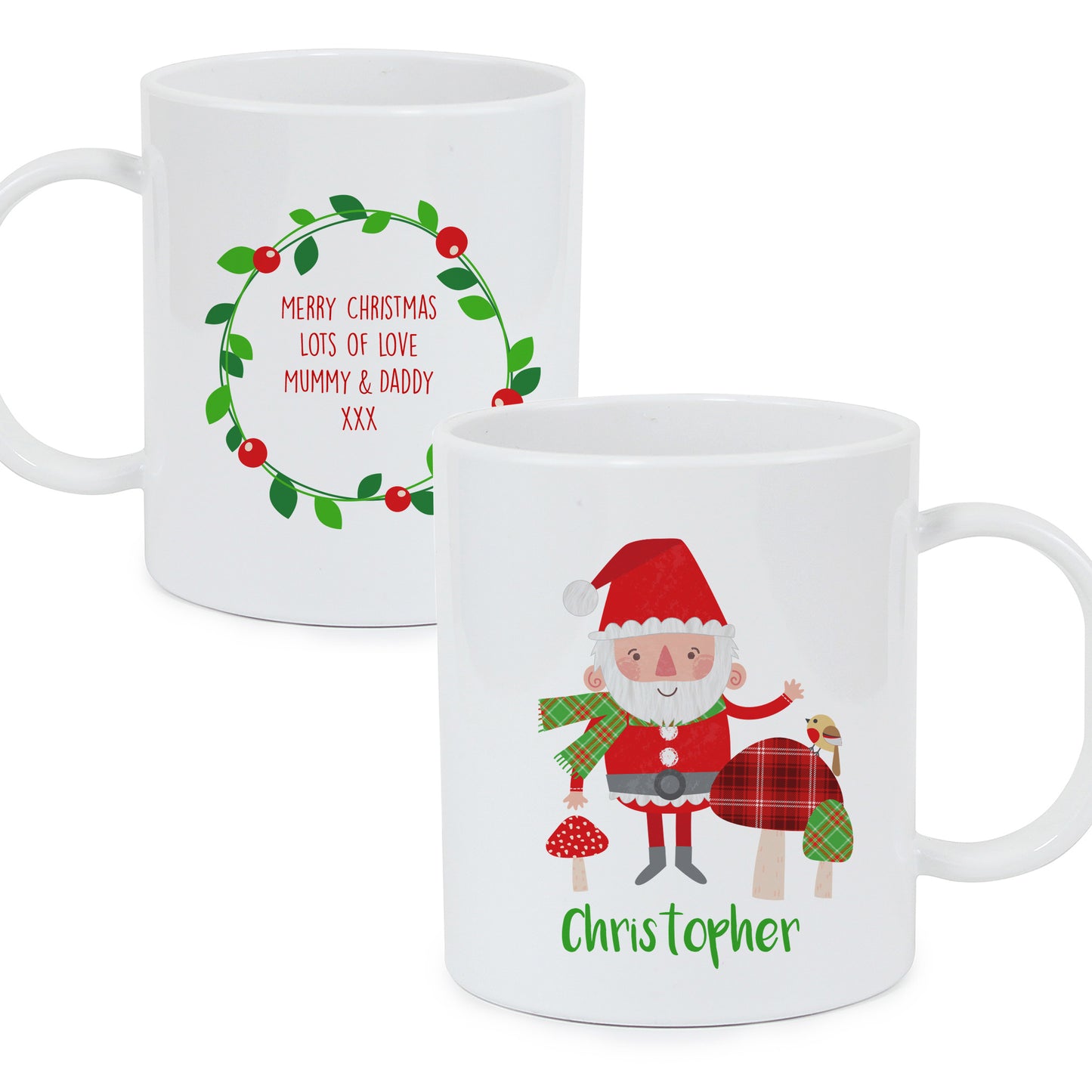 Personalised Christmas Toadstool Santa Plastic Mug - MK&JD Gifts