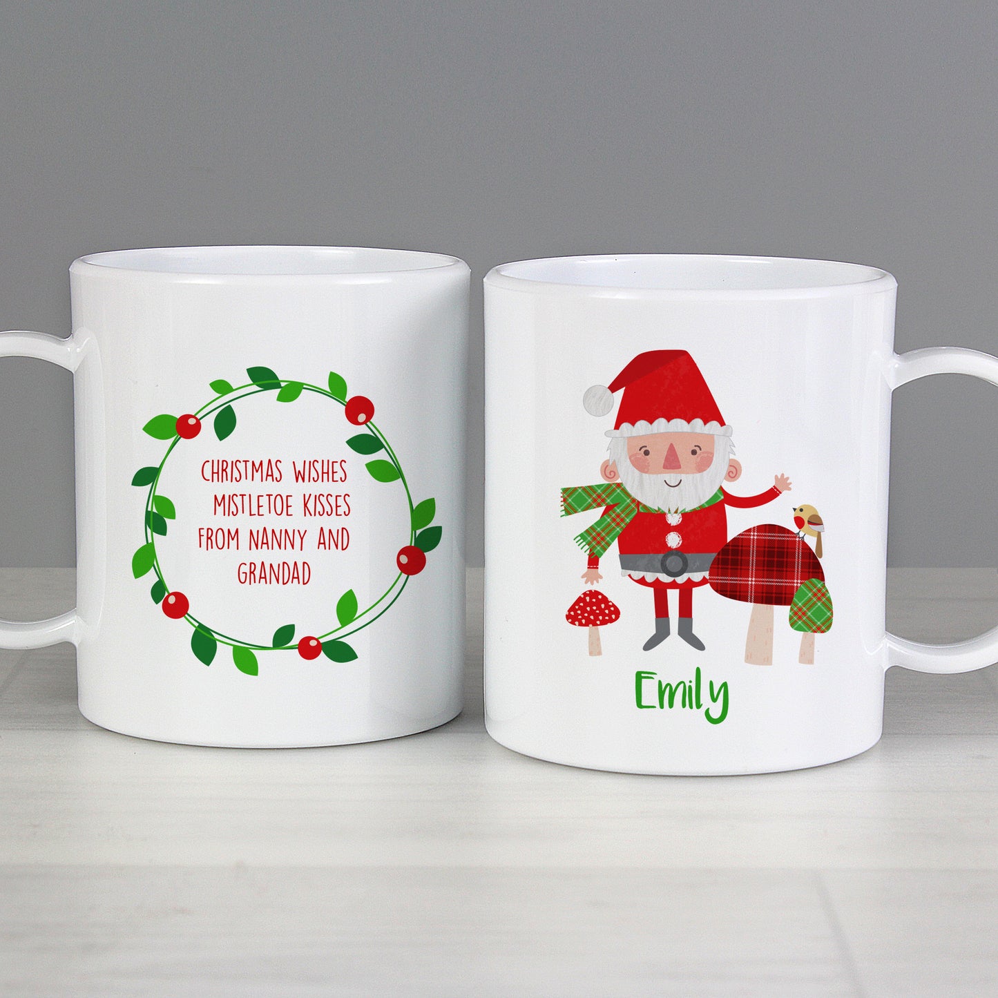 Personalised Christmas Toadstool Santa Plastic Mug - MK&JD Gifts