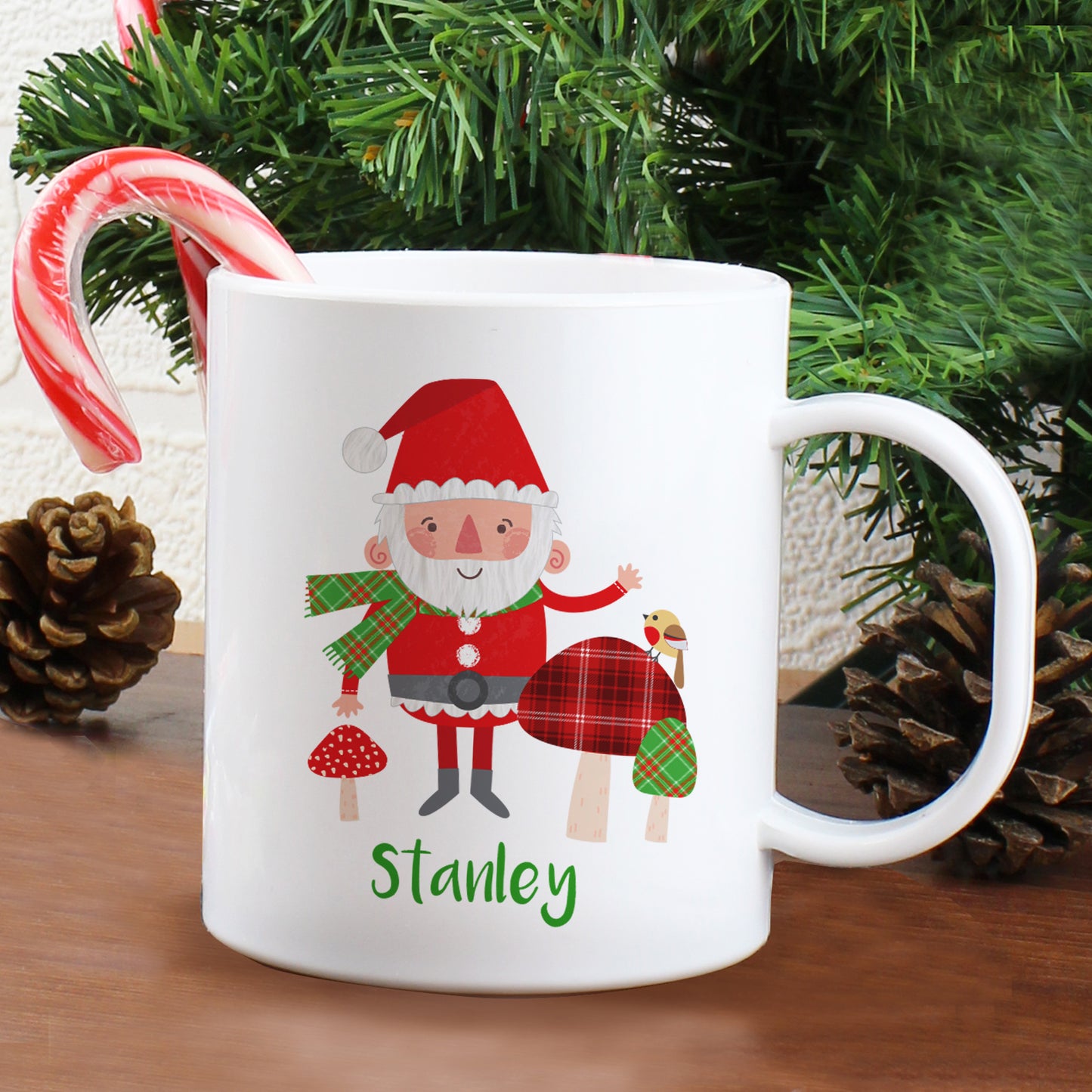 Personalised Christmas Toadstool Santa Plastic Mug - MK&JD Gifts