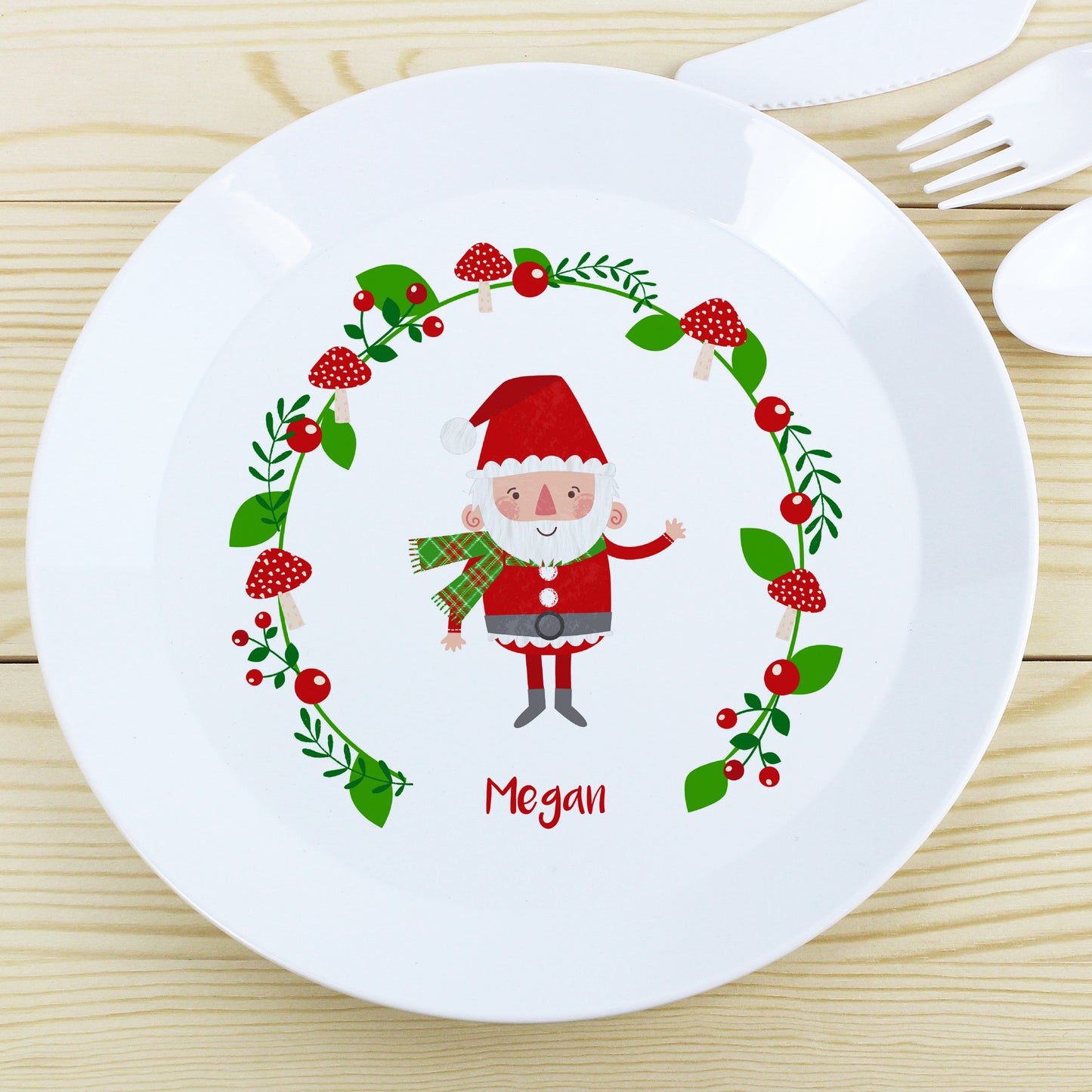 Personalised Christmas Toadstool Santa Plastic Plate - MK&JD Gifts