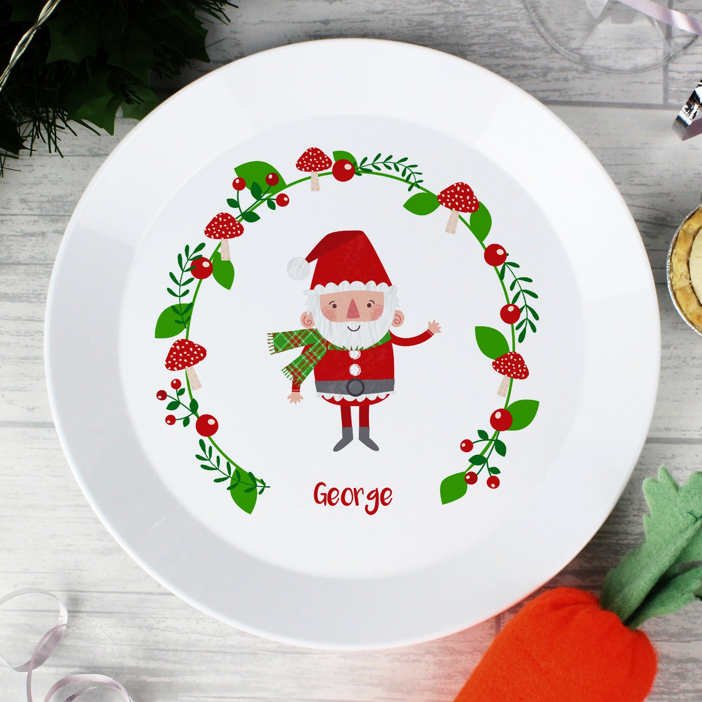 Personalised Christmas Toadstool Santa Plastic Plate - MK&JD Gifts