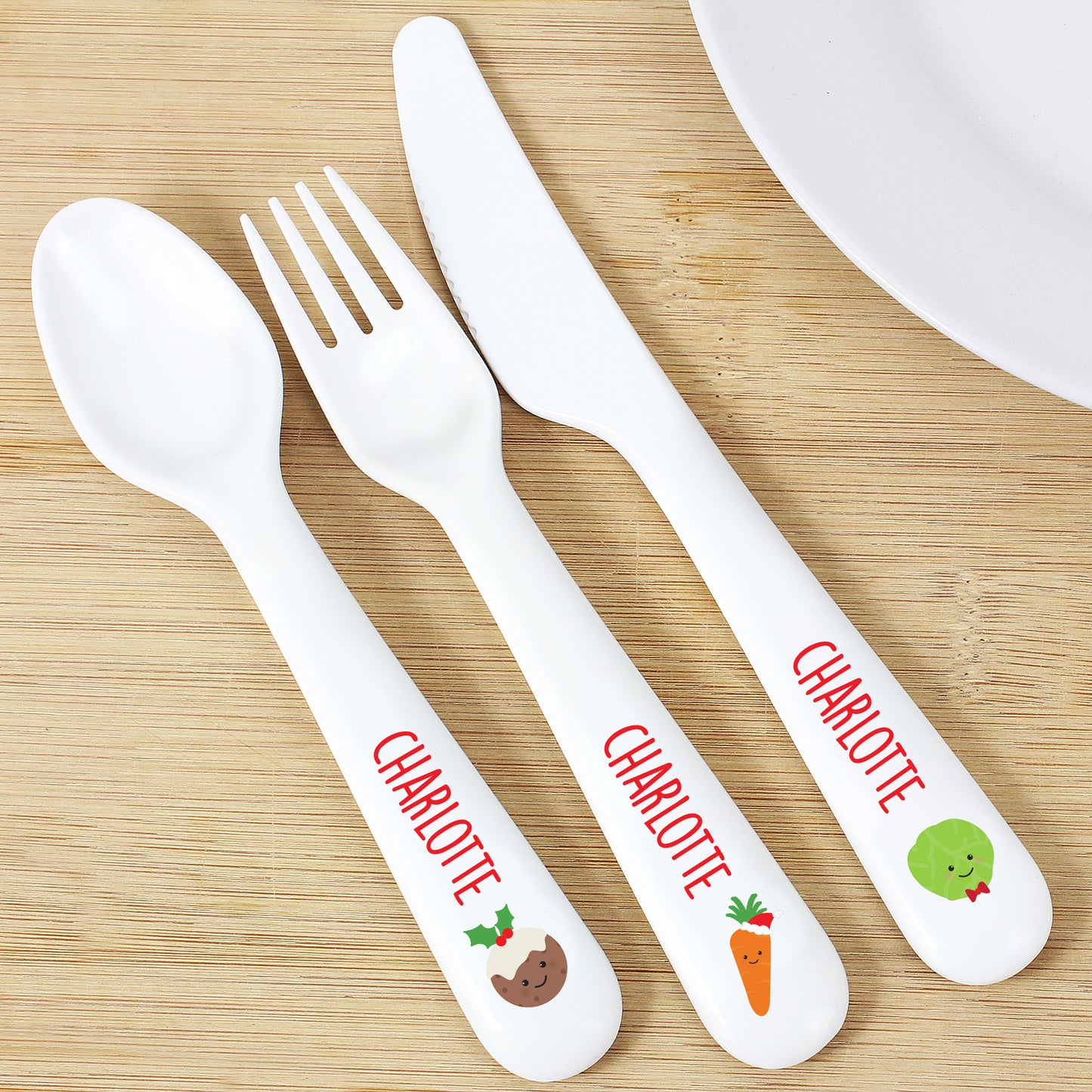 Personalised 'First Christmas Dinner' 3 Piece Plastic Cutlery Set - MK&JD Gifts