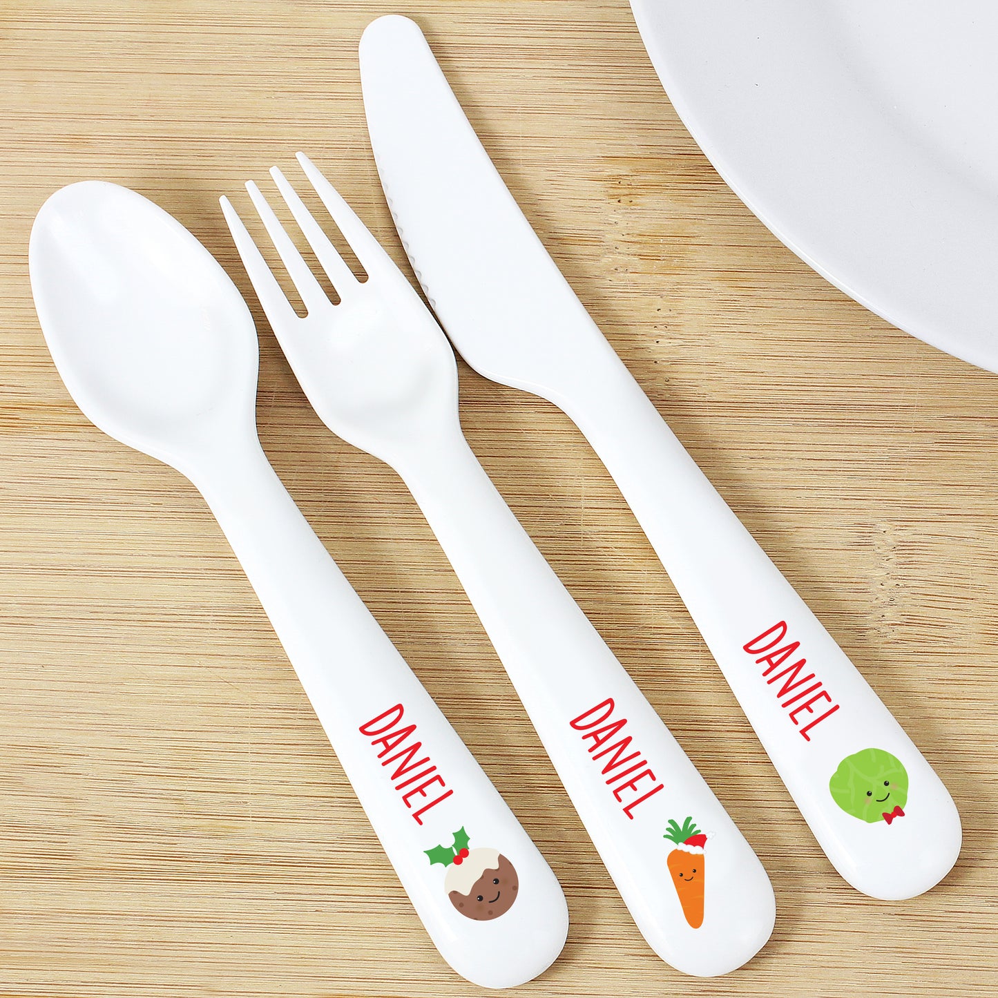 Personalised 'First Christmas Dinner' 3 Piece Plastic Cutlery Set - MK&JD Gifts