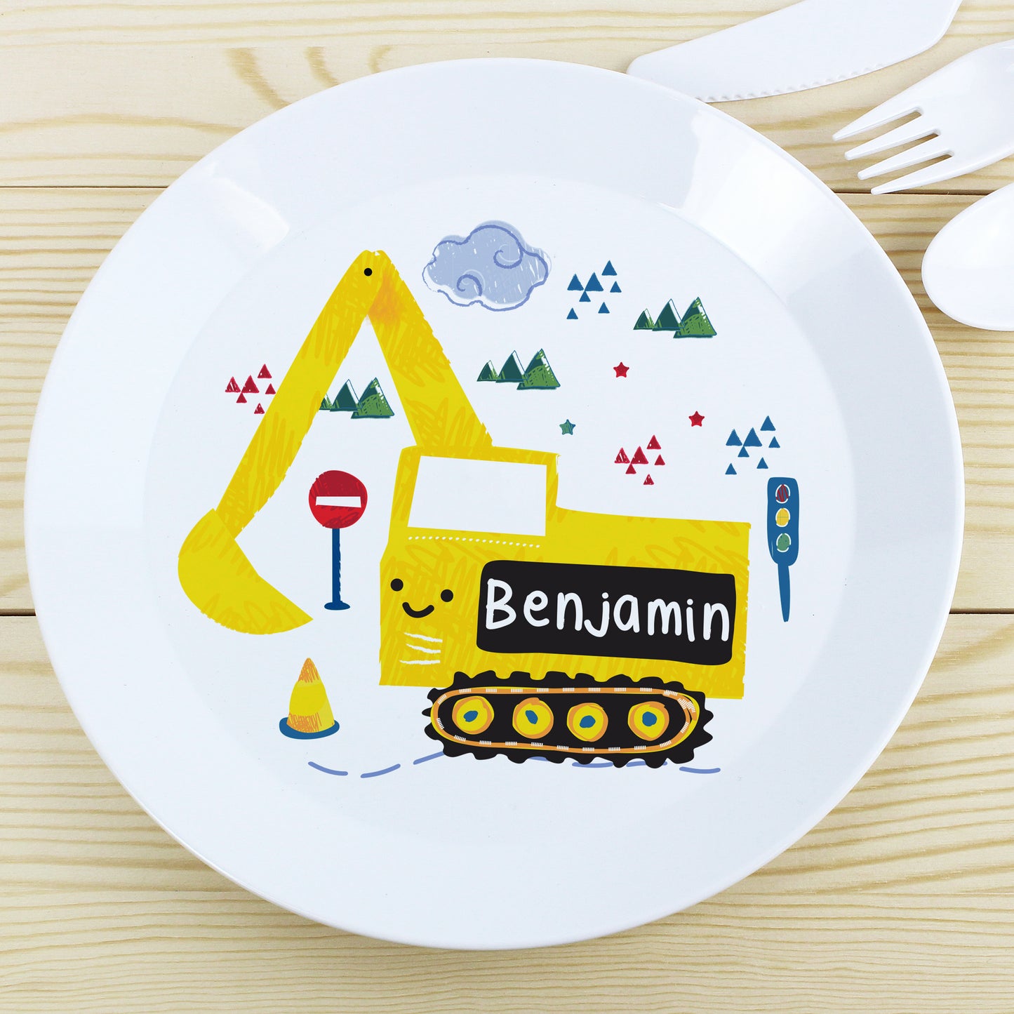 Personalised Digger Plastic Plate - MK&JD Gifts