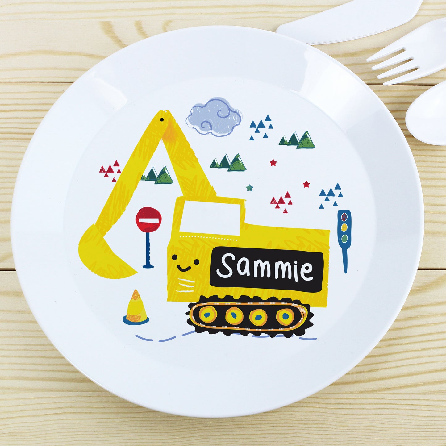 Personalised Digger Plastic Plate - MK&JD Gifts