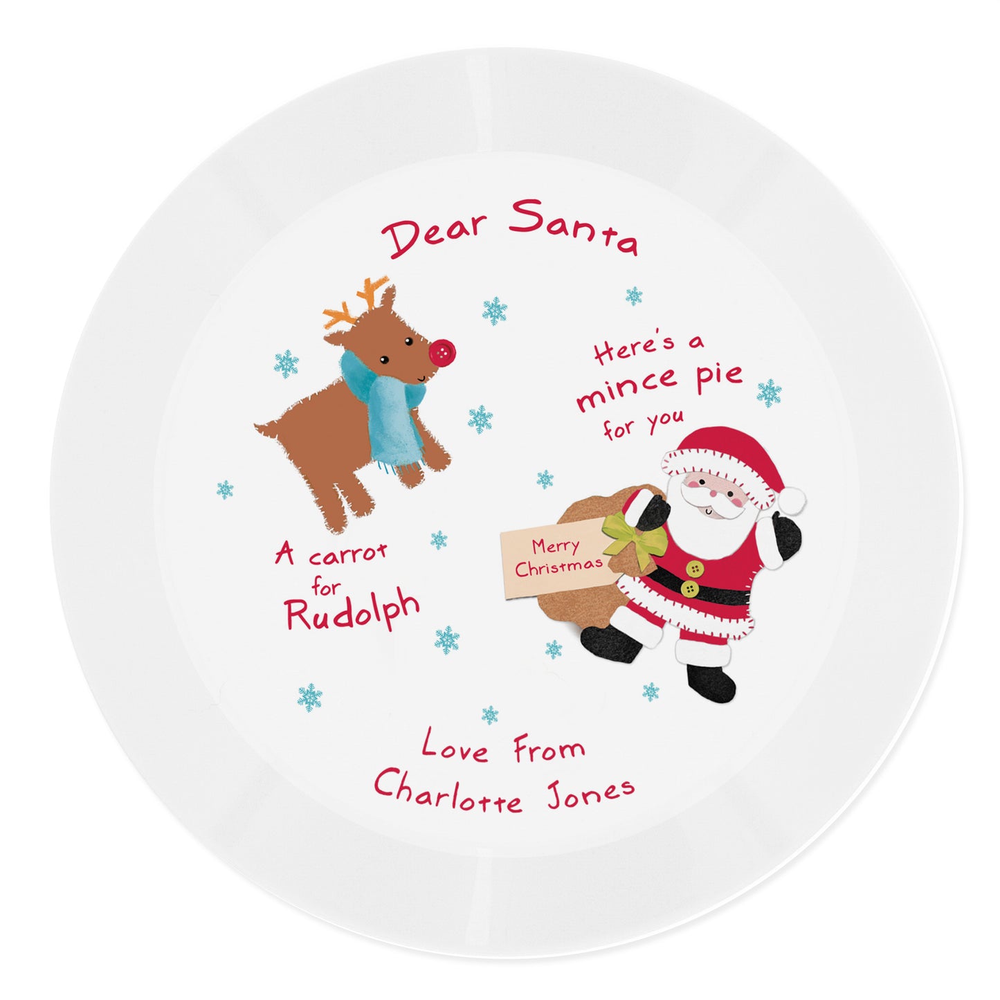 Personalised Santa and Rudolph Christmas Eve Mince Pie Plastic Plate - MK&JD Gifts