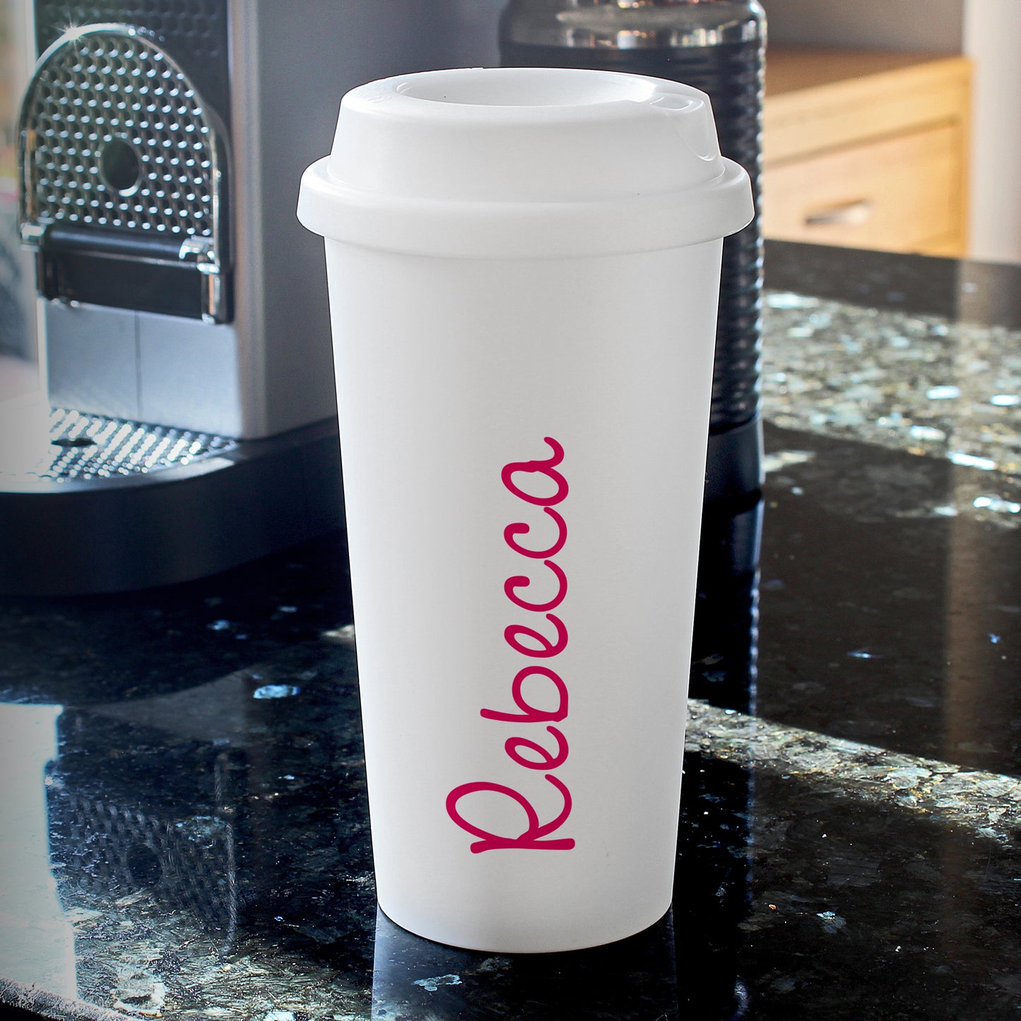 Personalised Pink Name Insulated Reusable Eco Travel Cup - MK&JD Gifts