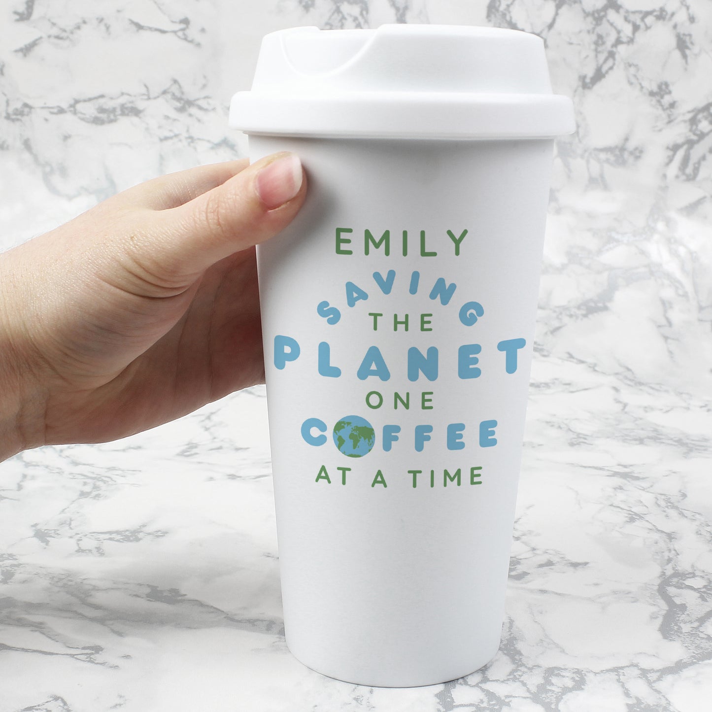 Personalised 'Saving the Planet' Insulated Reusable Eco Travel Cup - MK&JD Gifts