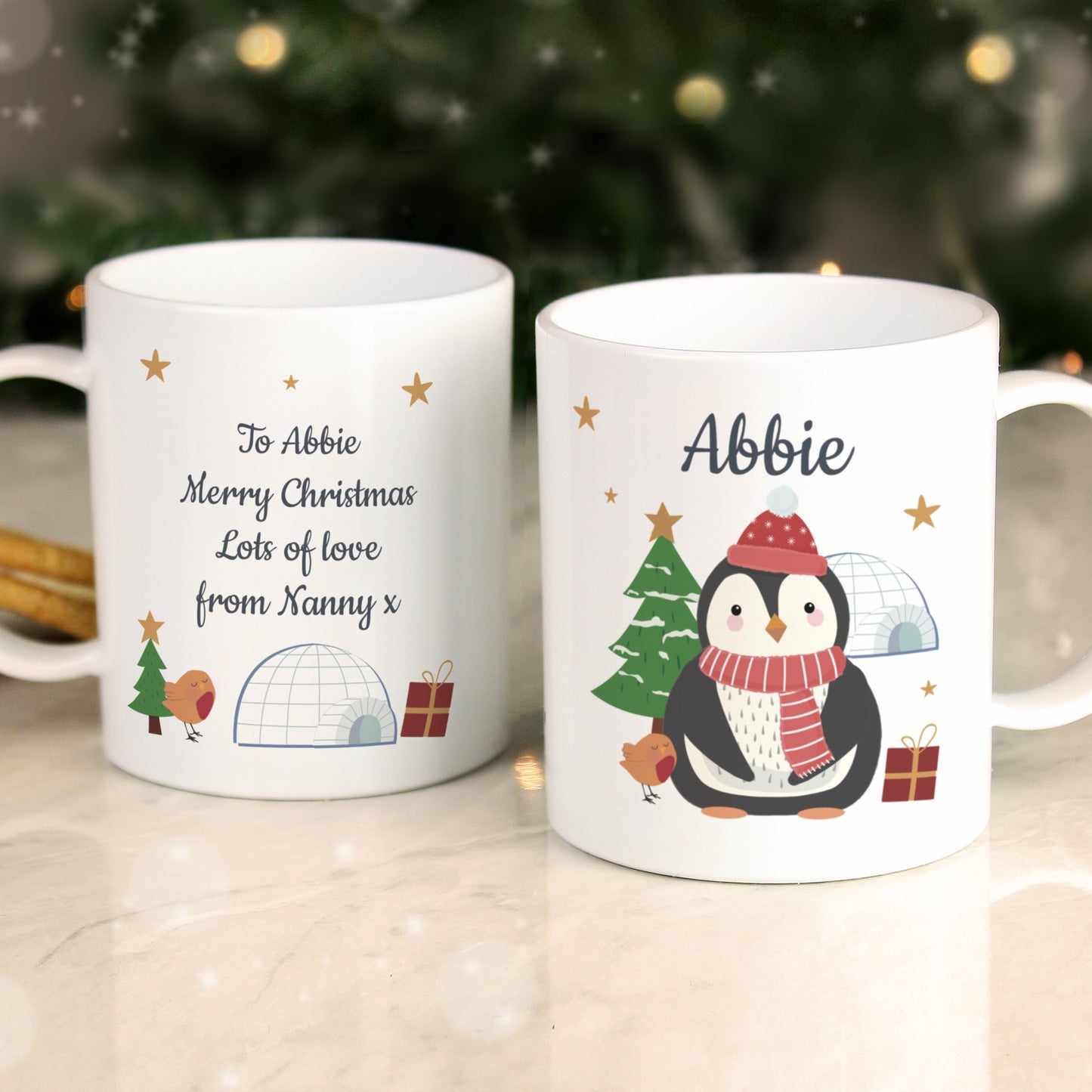 Personalised Christmas Penguin Plastic Mug - MK&JD Gifts