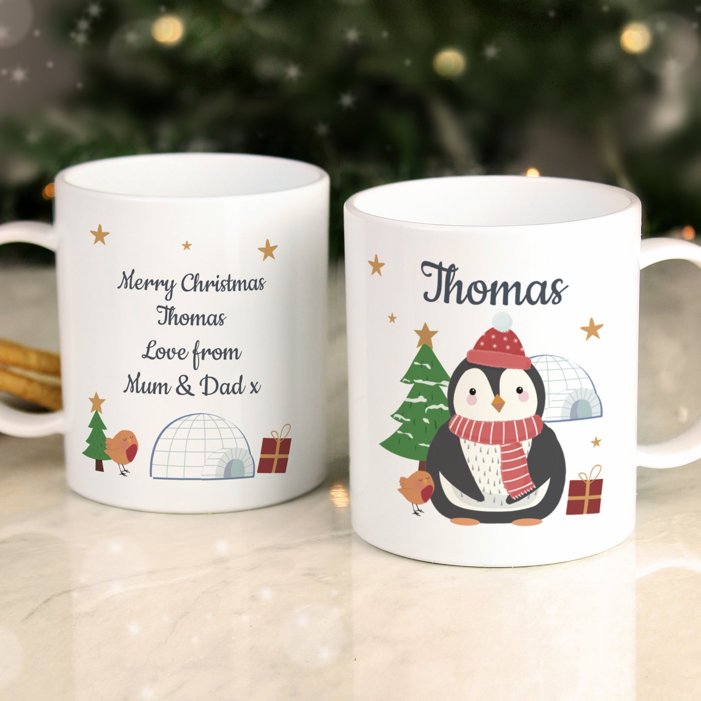 Personalised Christmas Penguin Plastic Mug - MK&JD Gifts