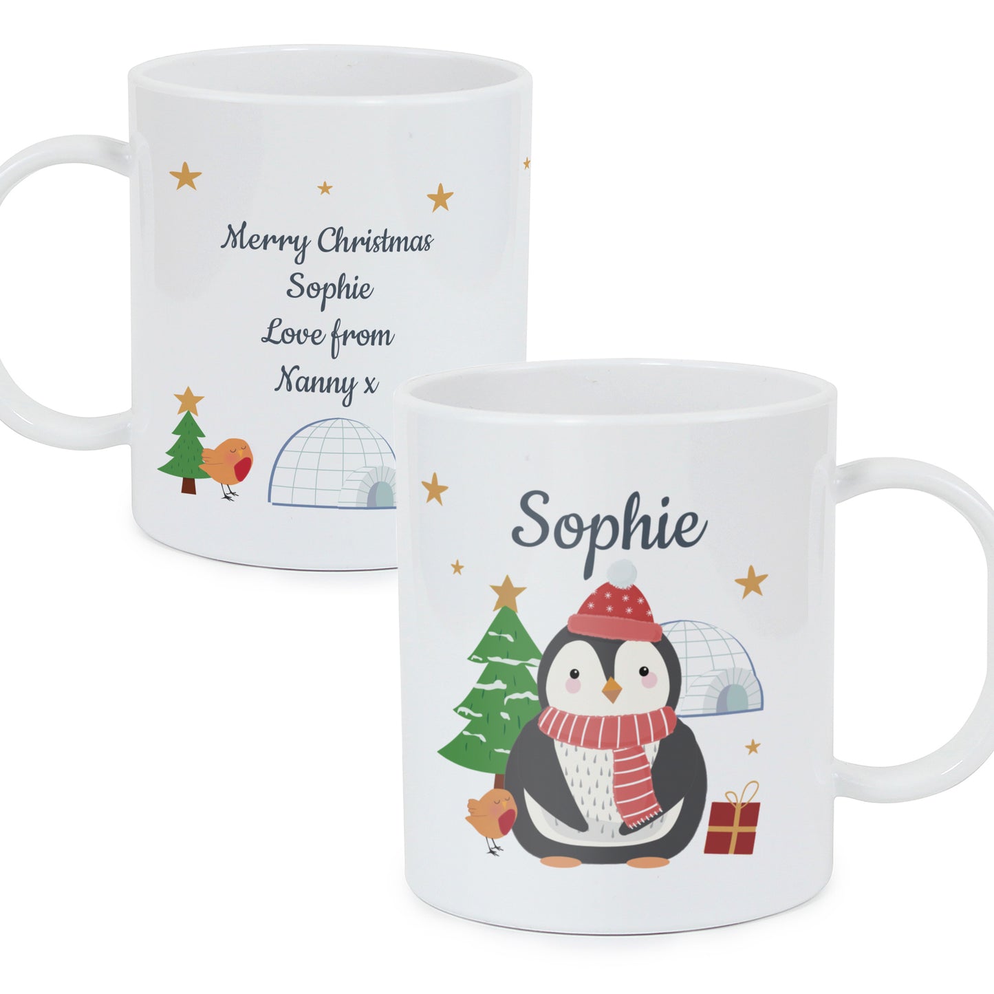 Personalised Christmas Penguin Plastic Mug - MK&JD Gifts