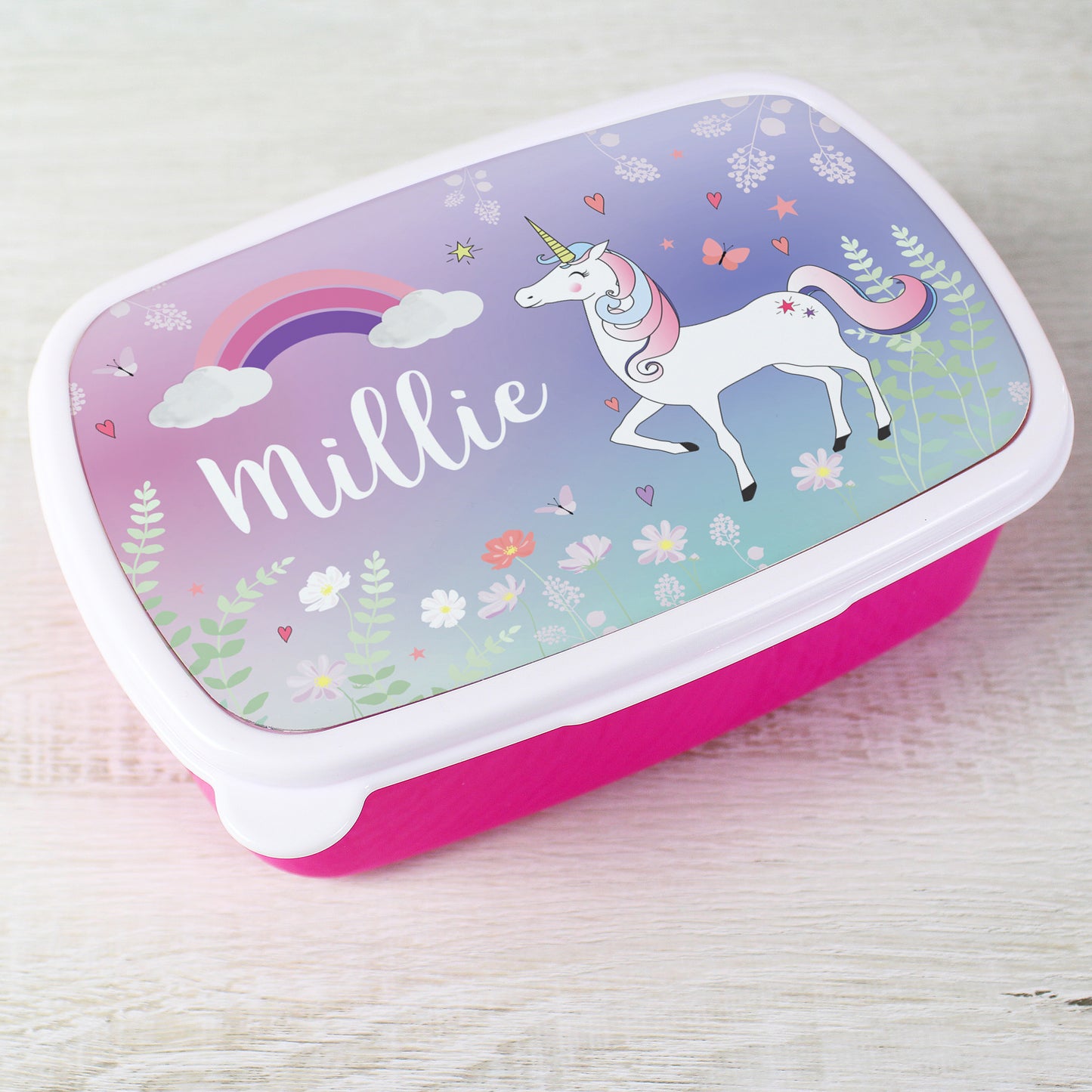 Personalised Unicorn Name Only Pink Lunch Box - MK&JD Gifts