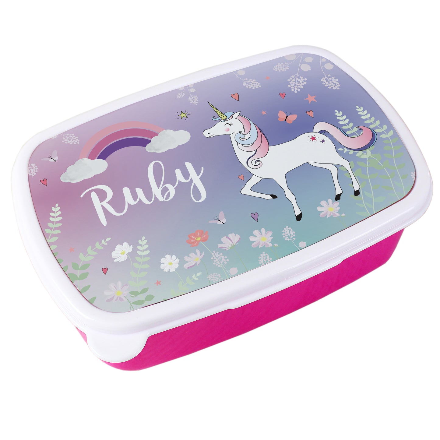Personalised Unicorn Name Only Pink Lunch Box - MK&JD Gifts
