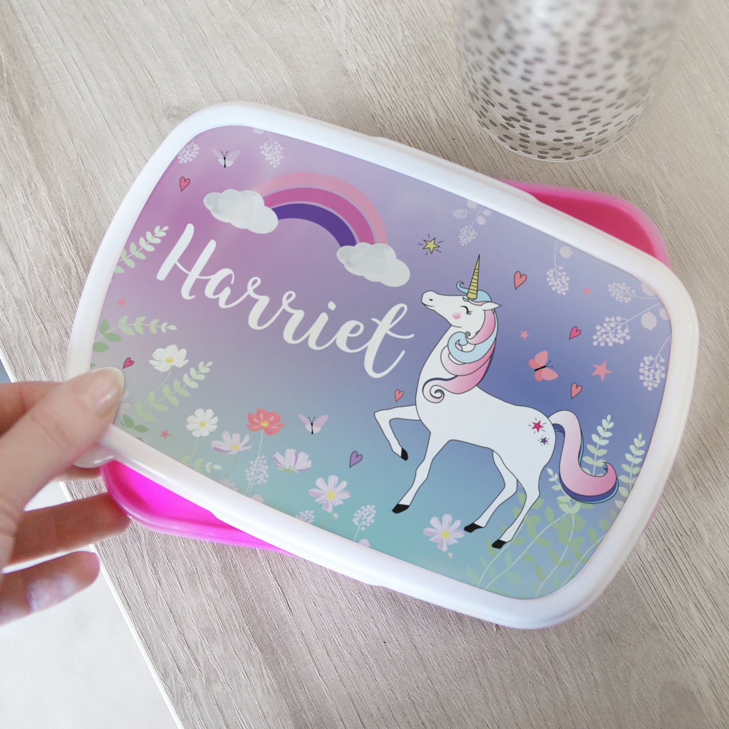 Personalised Unicorn Name Only Pink Lunch Box - MK&JD Gifts