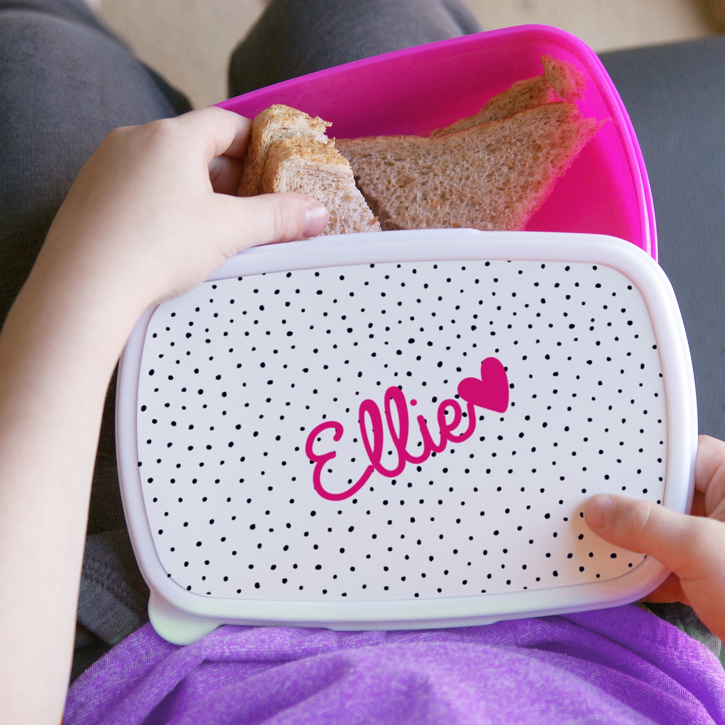 Personalised Pink Heart Name Only Pink Lunch Box - MK&JD Gifts