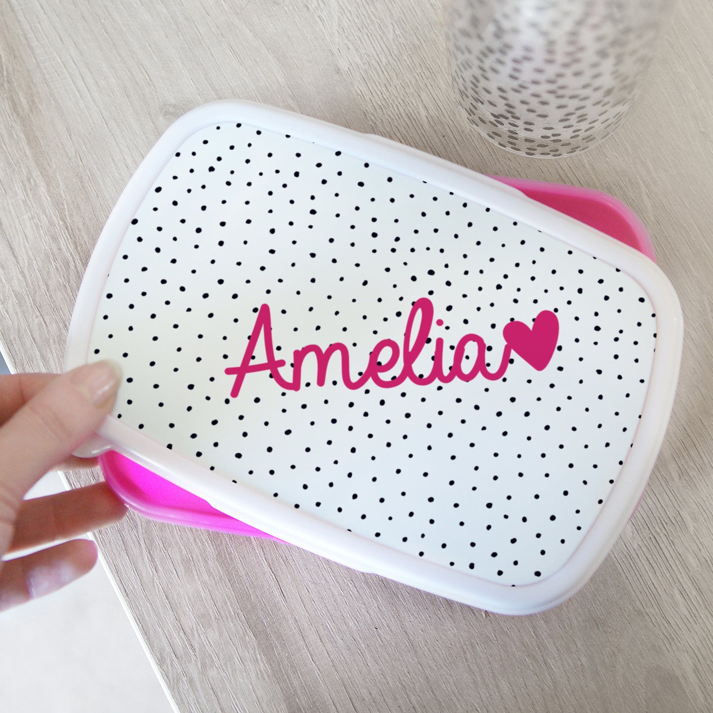 Personalised Pink Heart Name Only Pink Lunch Box - MK&JD Gifts