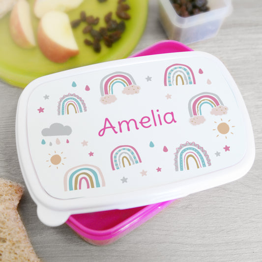 Personalised Rainbow Name Only Pink Lunch Box - MK&JD Gifts