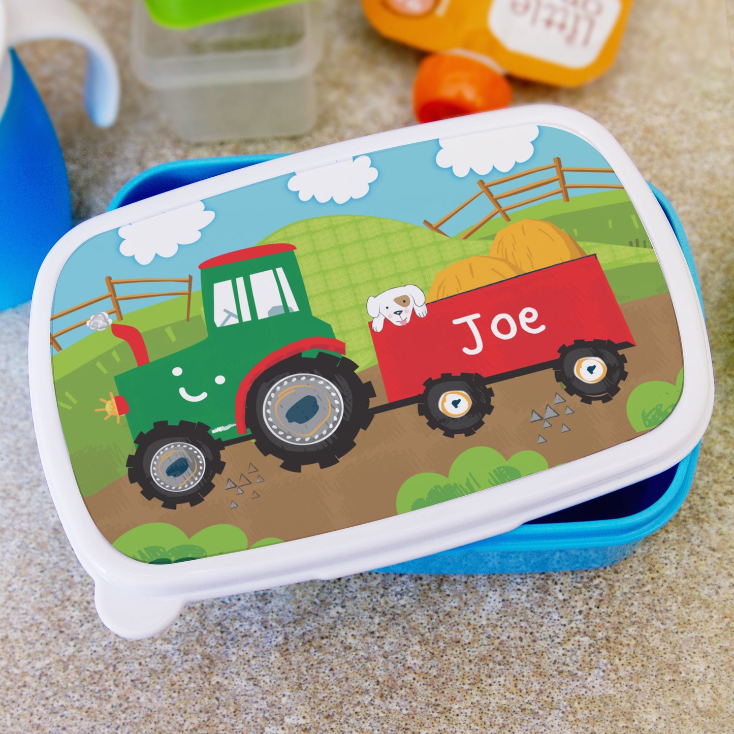 Personalised Tractor Name Only Blue Lunch Box - MK&JD Gifts