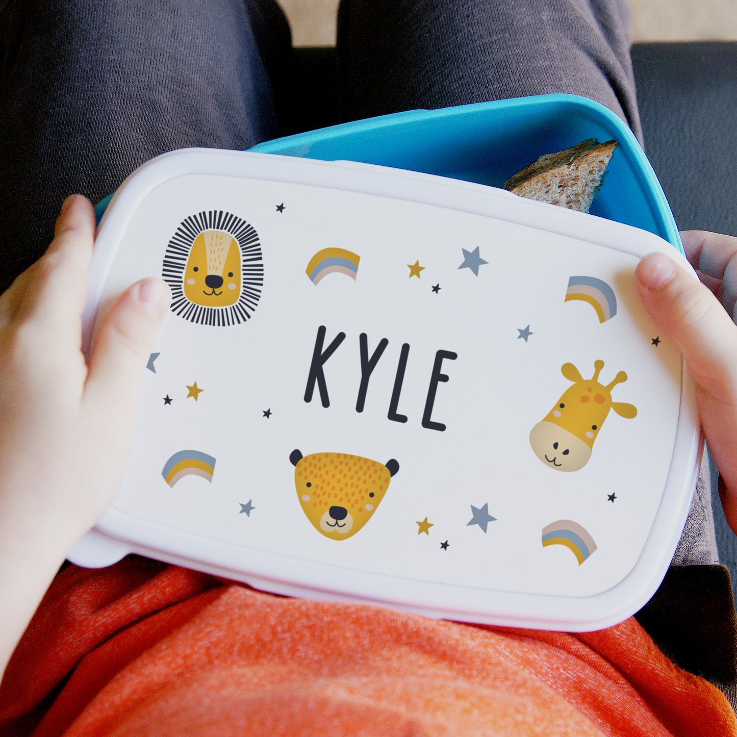 Personalised Safari Animals Name Only Blue Lunch Box - MK&JD Gifts