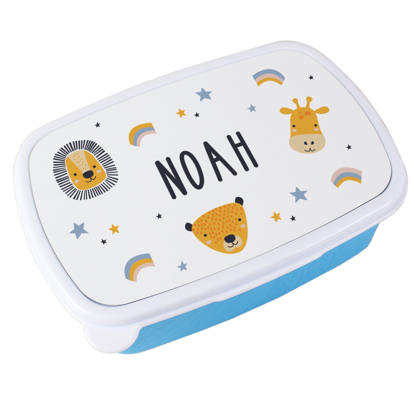 Personalised Safari Animals Name Only Blue Lunch Box - MK&JD Gifts