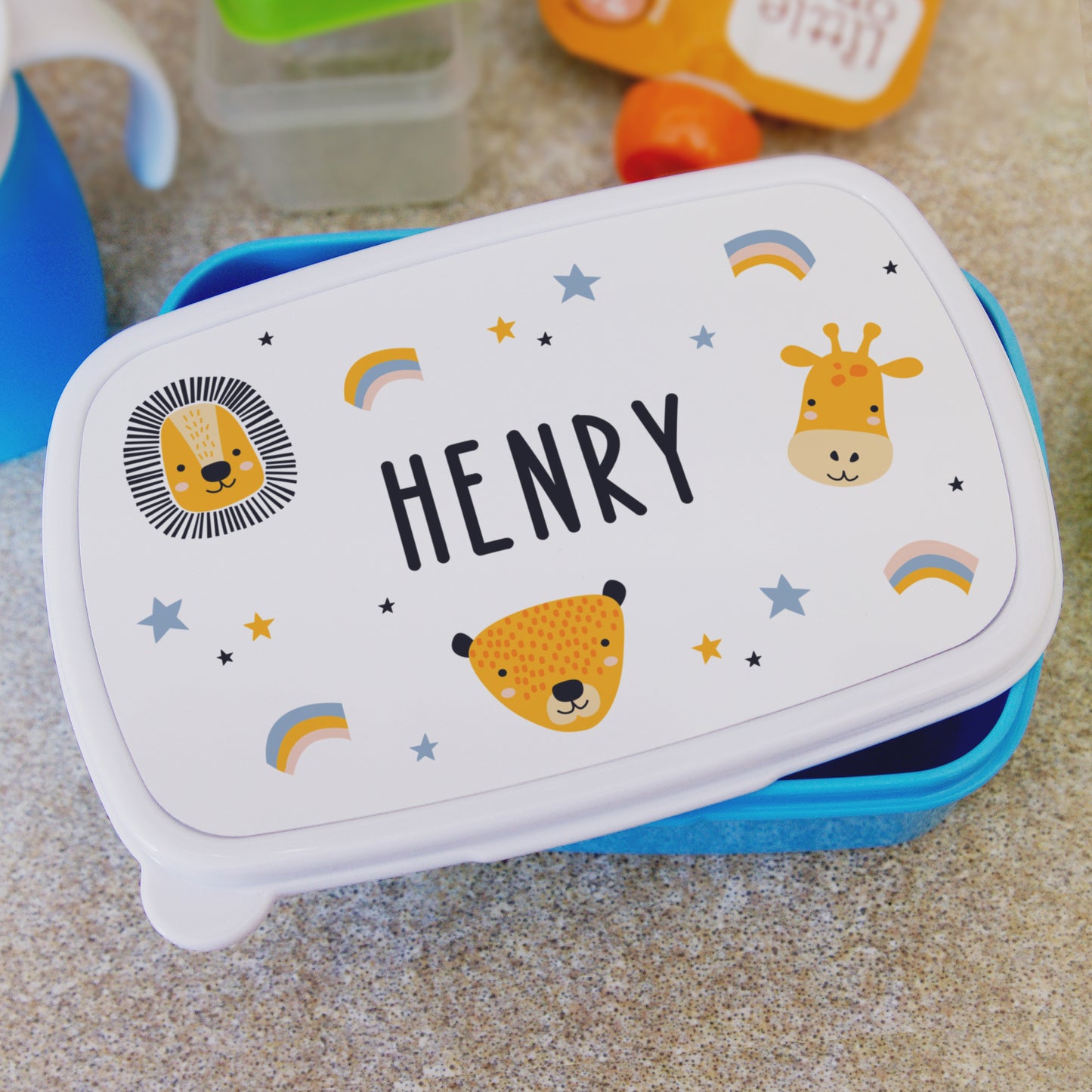 Personalised Safari Animals Name Only Blue Lunch Box - MK&JD Gifts