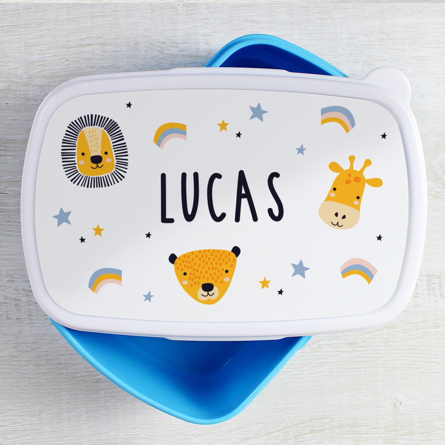 Personalised Safari Animals Name Only Blue Lunch Box - MK&JD Gifts