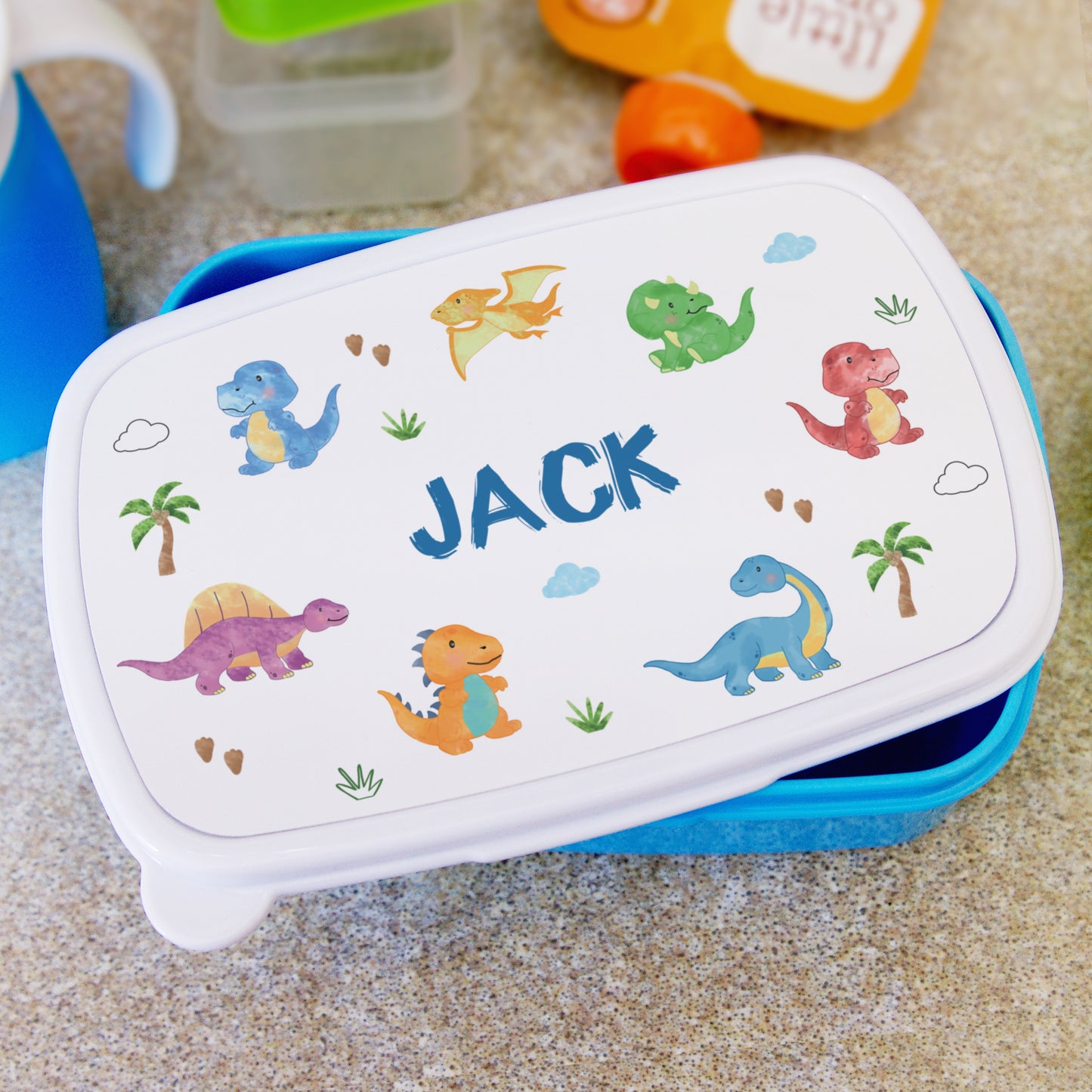 Personalised Dinosaur Name Only Blue Lunch Box - MK&JD Gifts
