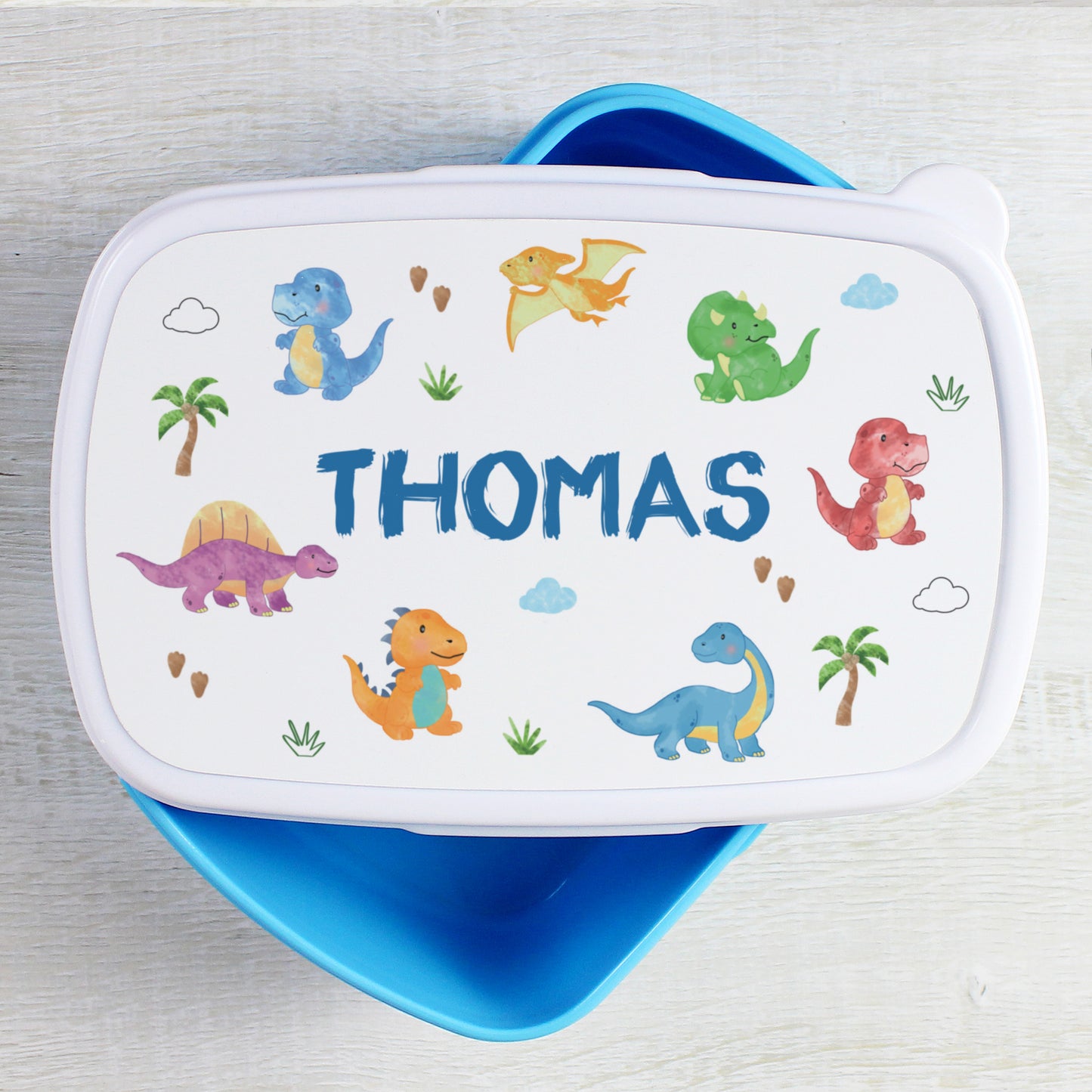 Personalised Dinosaur Name Only Blue Lunch Box - MK&JD Gifts