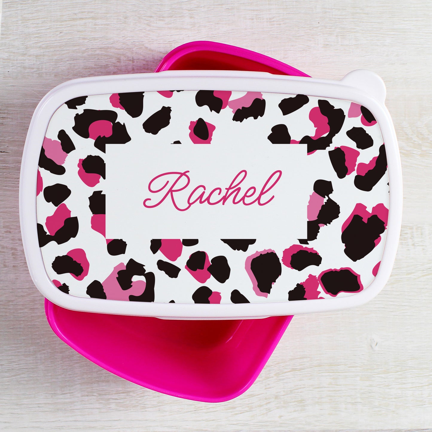 Personalised Leopard Print Name Only Pink Lunch Box - MK&JD Gifts