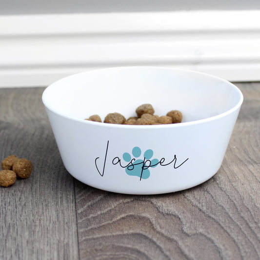 Personalised Blue Pawprint Plastic Cat Bowl - MK&JD Gifts