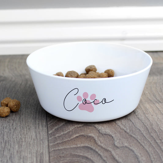 Personalised Pink Paw Print Plastic Cat Bowl - MK&JD Gifts