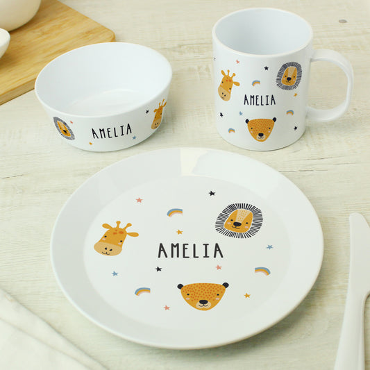 Personalised Safari Animals Plastic Childrens Breakfast Set - MK&JD Gifts