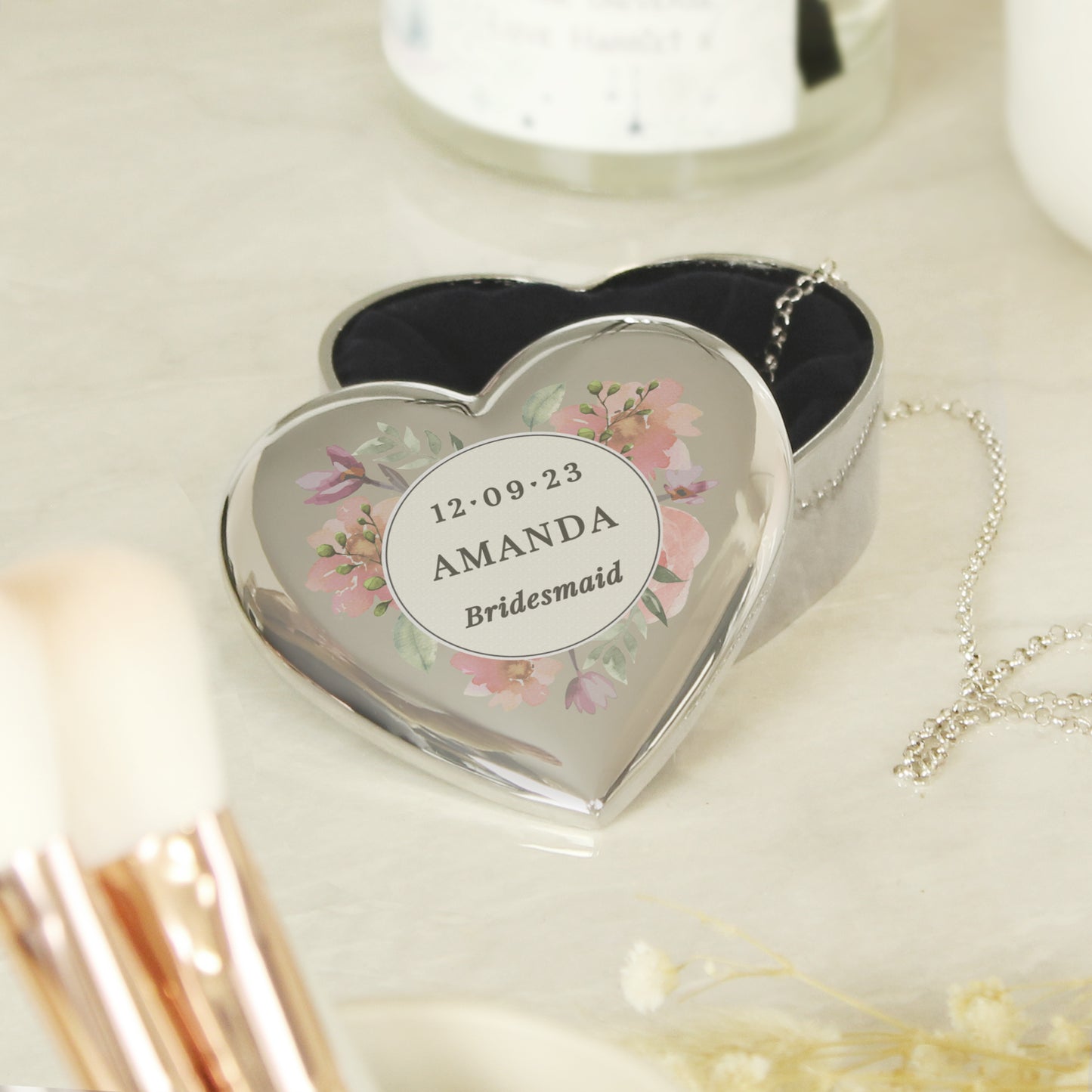 Personalised Floral Watercolour Heart Trinket Box - MK&JD Gifts