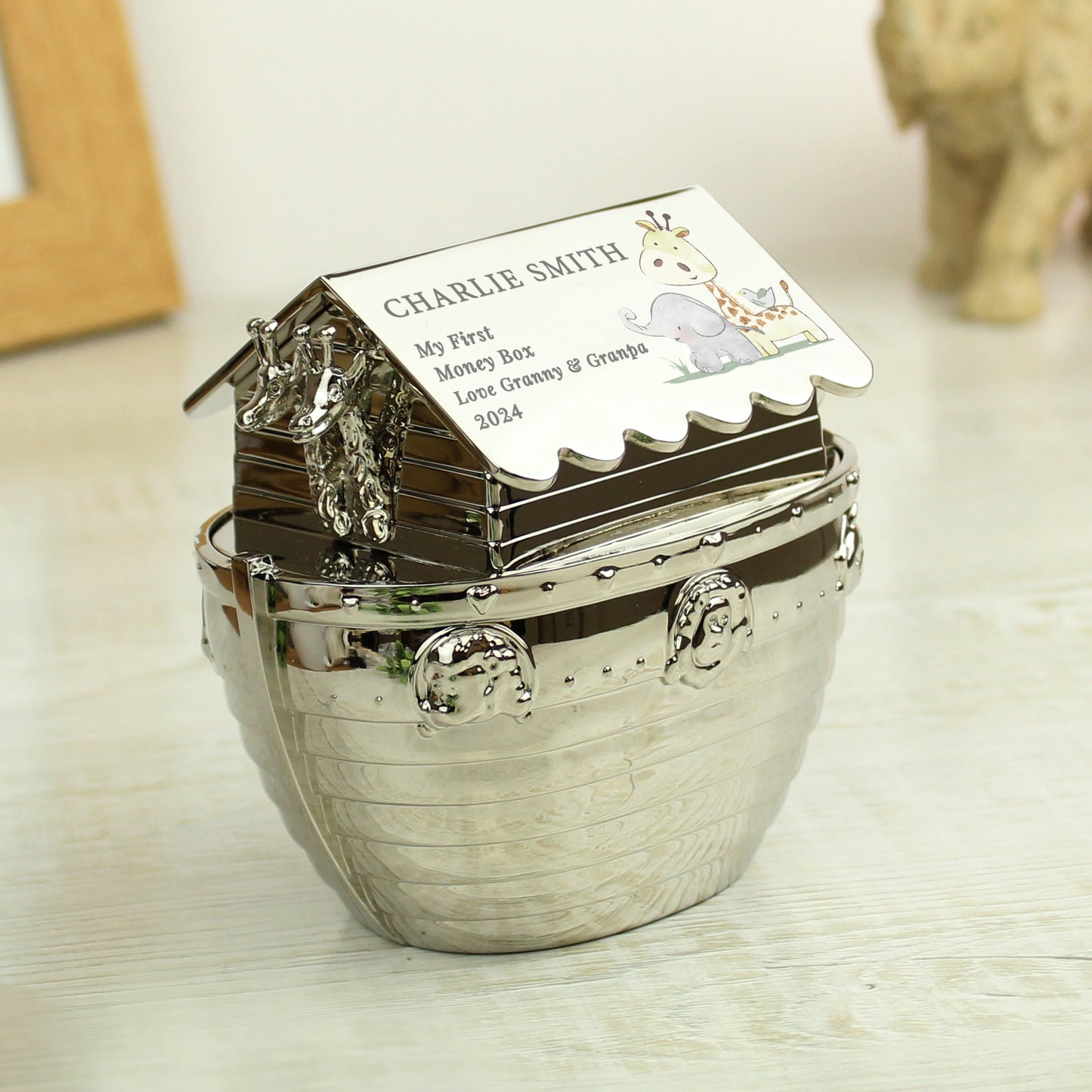 Personalised Hessian Friends Noahs Ark Money Box - MK&JD Gifts