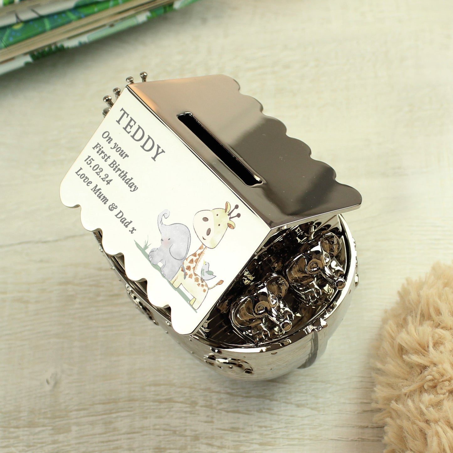 Personalised Hessian Friends Noahs Ark Money Box - MK&JD Gifts