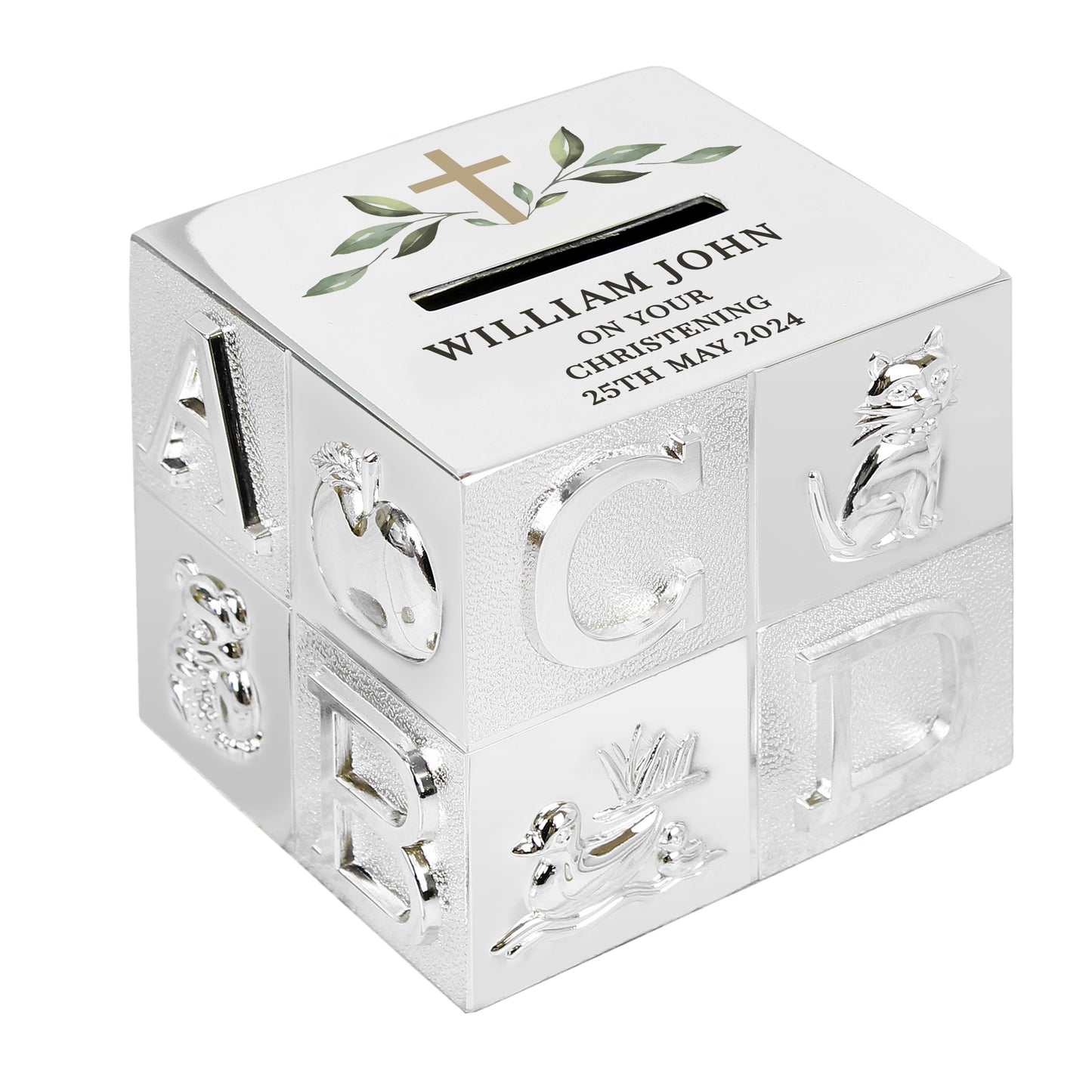 Personalised Religious Cross ABC Money Box - MK&JD Gifts