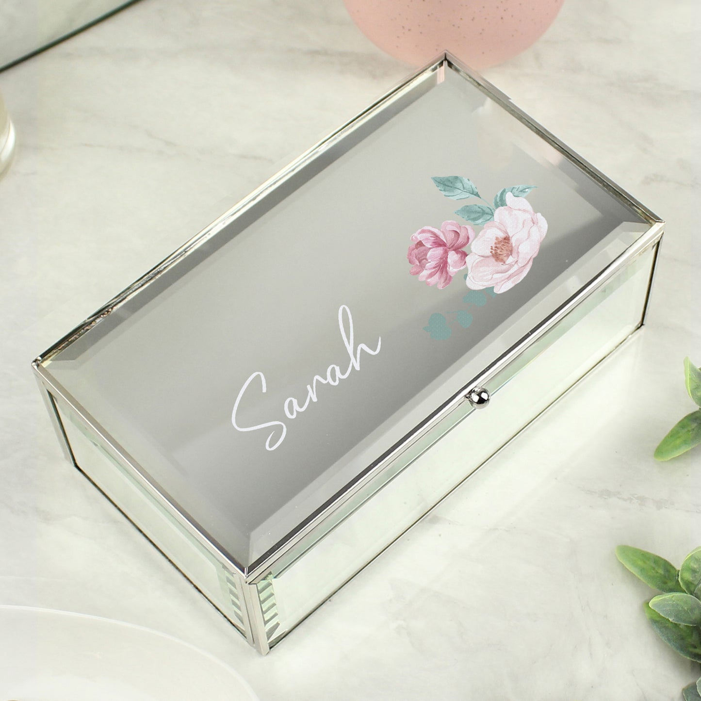 Personalised Floral Mirrored Jewellery Box - MK&JD Gifts