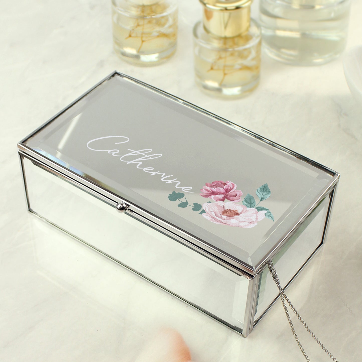 Personalised Floral Mirrored Jewellery Box - MK&JD Gifts