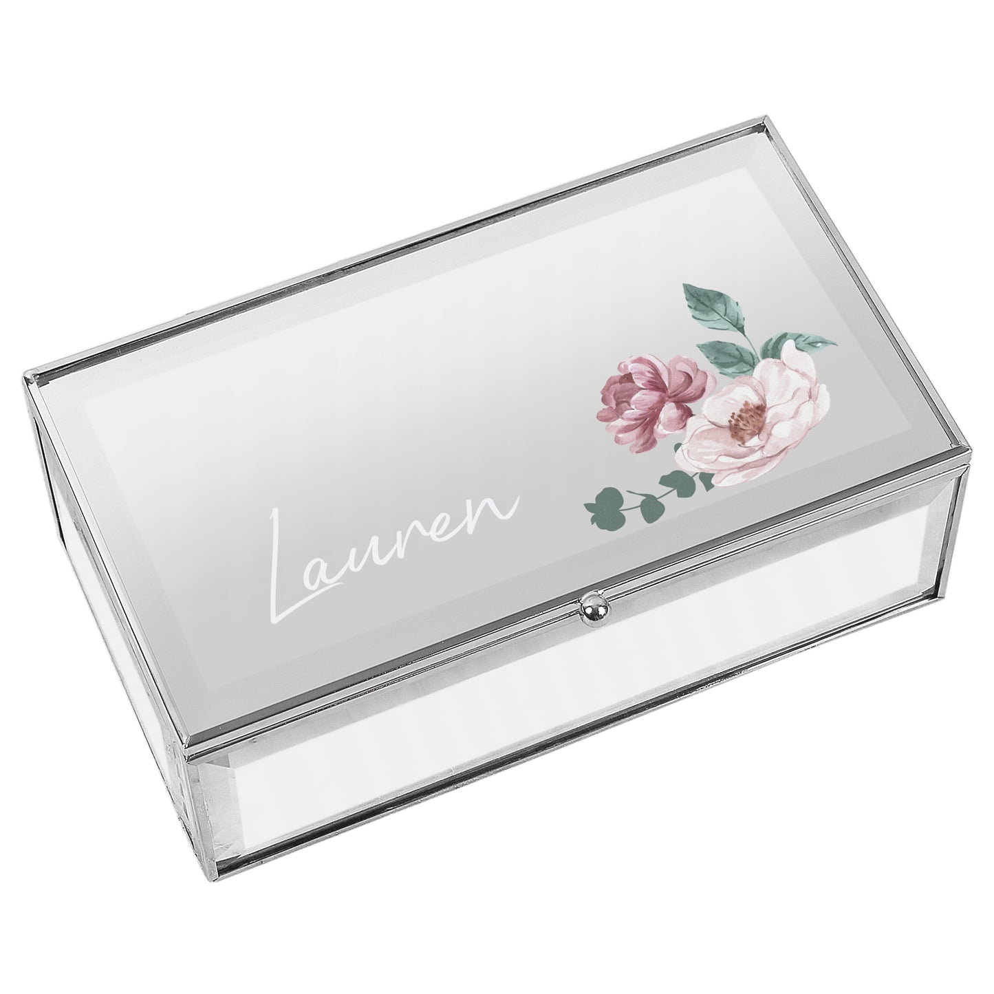 Personalised Floral Mirrored Jewellery Box - MK&JD Gifts