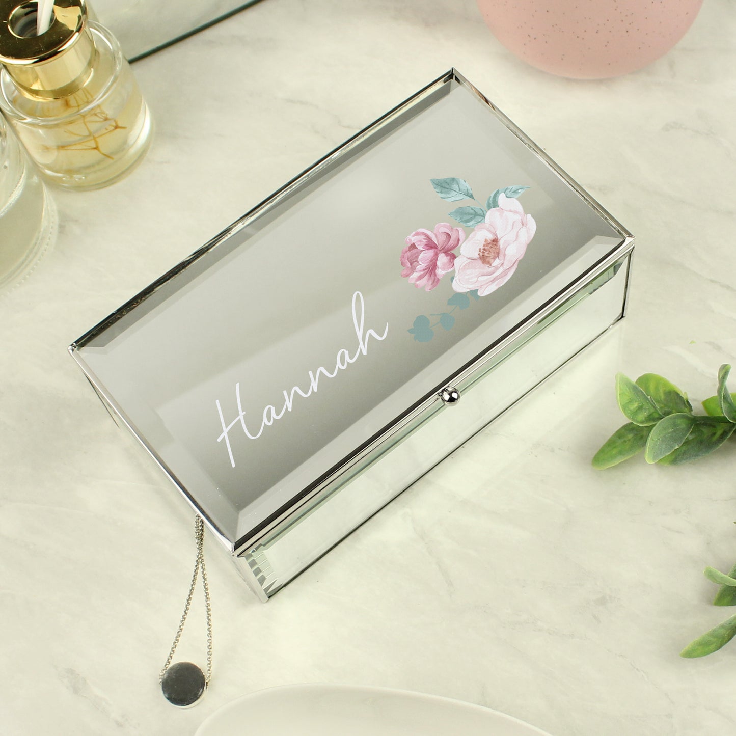 Personalised Floral Mirrored Jewellery Box - MK&JD Gifts