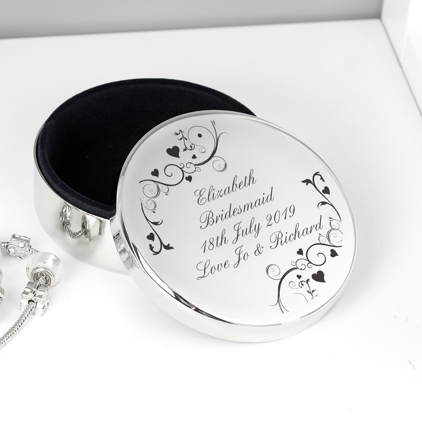 Personalised Black Swirl Round Trinket Box - MK&JD Gifts