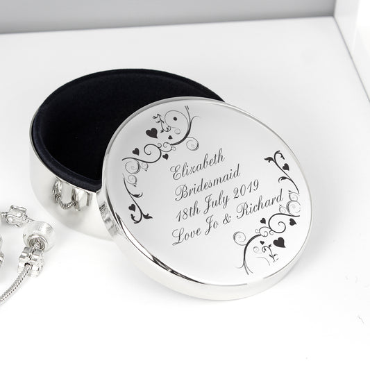 Personalised Black Swirl Round Trinket Box - MK&JD Gifts