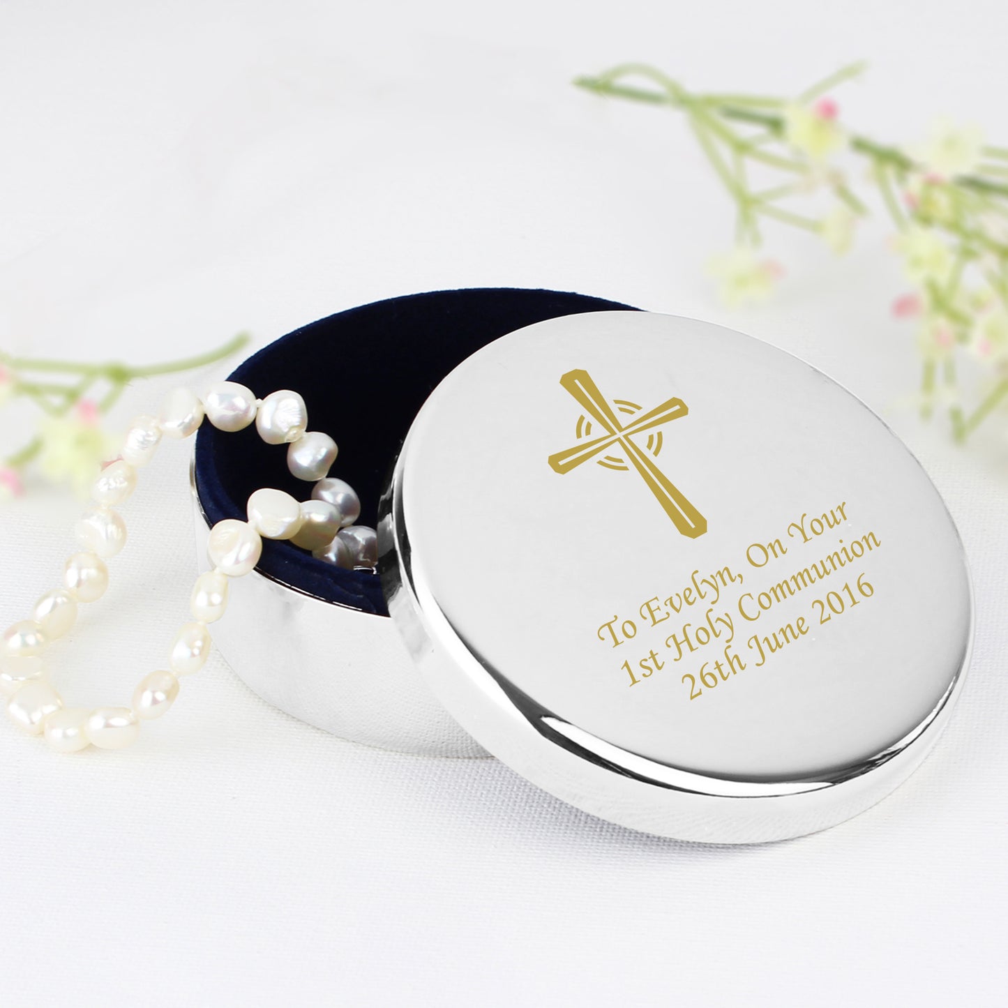 Personalised Gold Cross Trinket Box - Ideal For Rosary Beads - MK&JD Gifts
