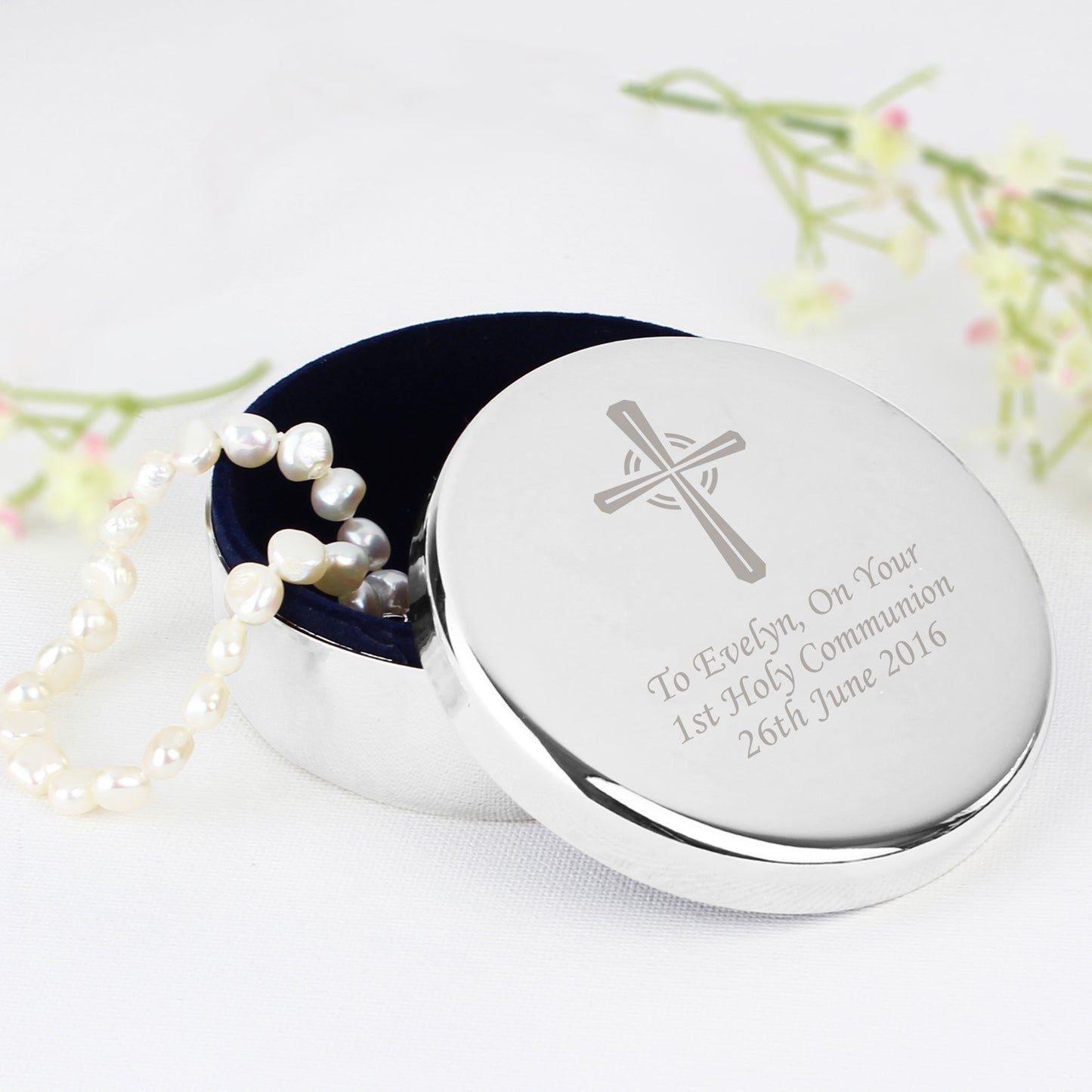 Personalised Silver Cross Trinket Box - Ideal For Rosary Beads - MK&JD Gifts